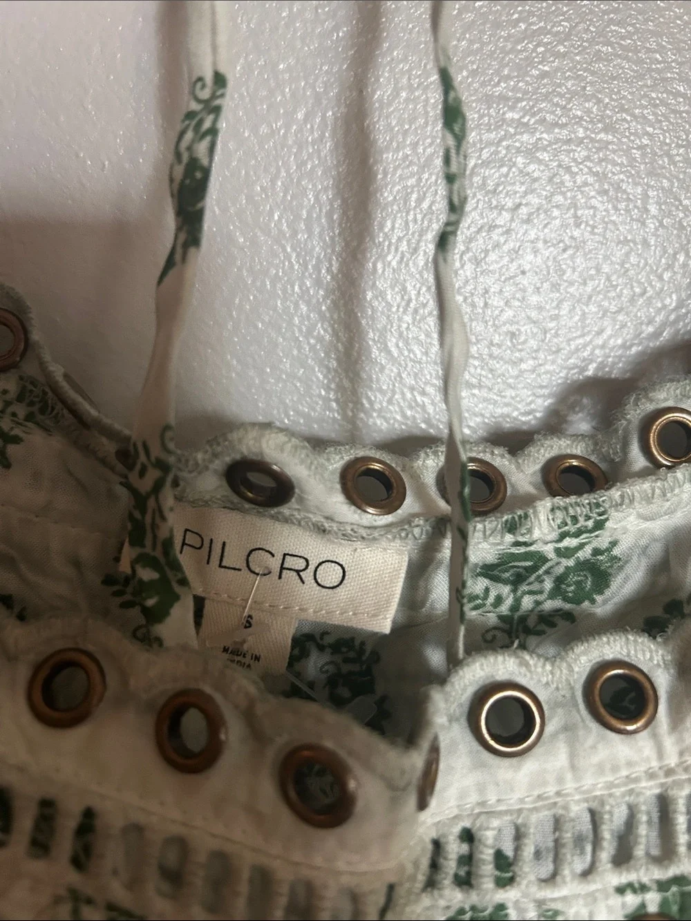 Anthropologie Cream and Green Floral Peasant Blouse